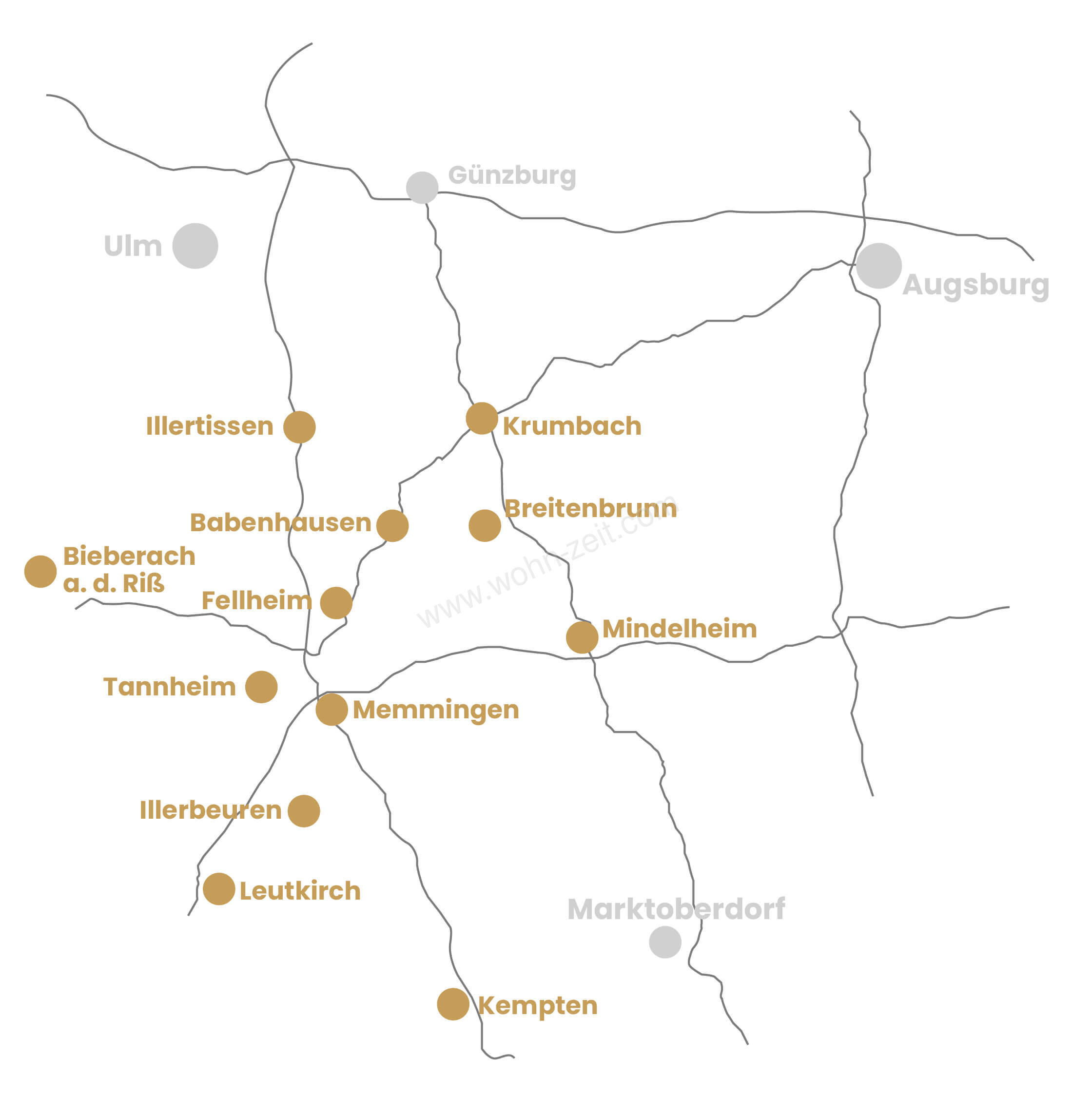 WohnZeit Standort Buxheim bei Memmingen – Karte Monteur- und Ferienwohnungen im Allgäu